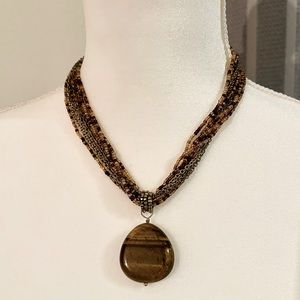 Lia Sophia necklace. Brown tone beads with gold chains